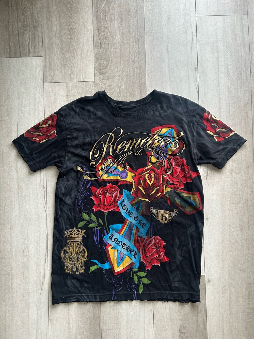 Y2K Remetees Tee Shirt Ed Hardy Style Distressed Size Medium